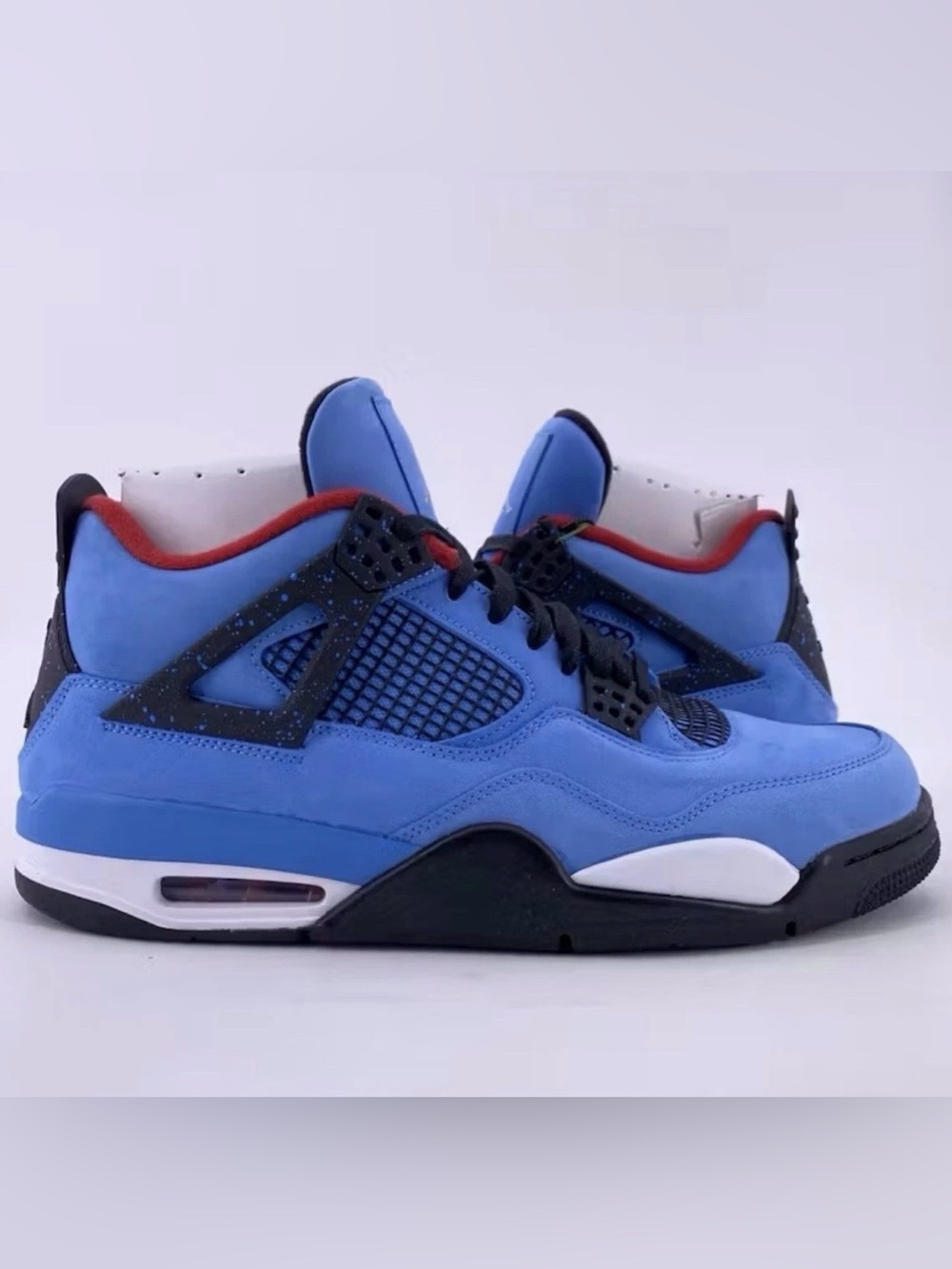 Travis Scott Men’s Blue Suede Sneakers with Black and Red Accents